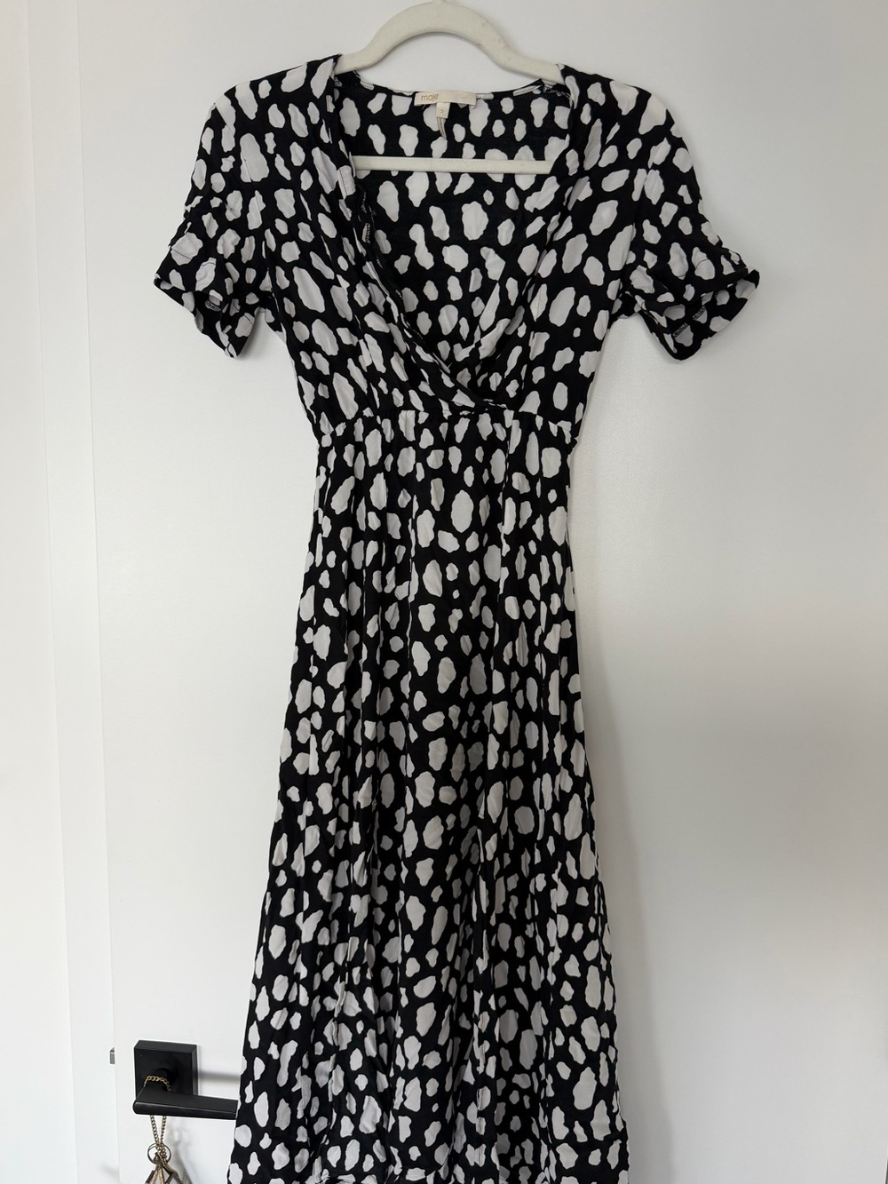 Maje Black and White Printed Midi Dress